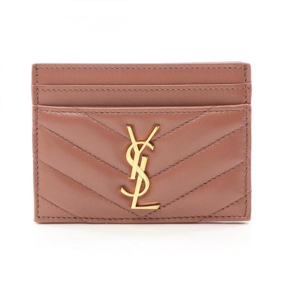 SAINT LAURENT Pink Monogram Leather Card Holder - Picture 1 of 5